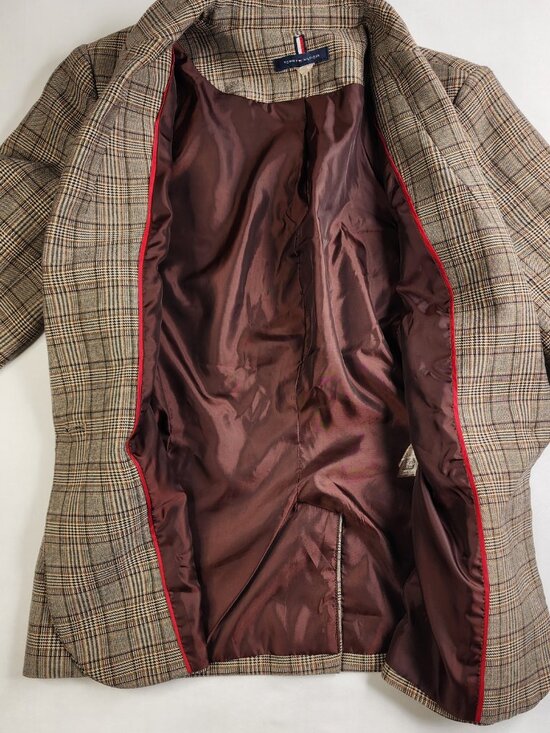 Tommy Hilfiger Women's Blazer Jacket Size 4 Brown Plaid Elbow Patches FLAW - Picture 8 of 16